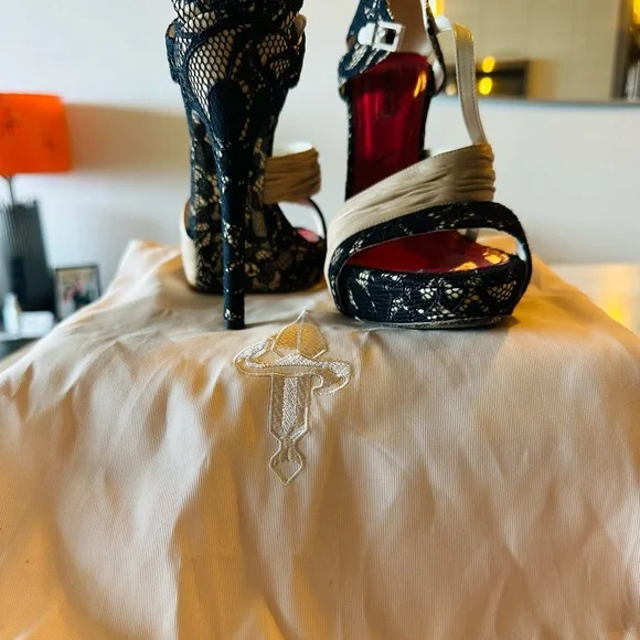 Cesare Paciotti Black and Cream Lace Heels